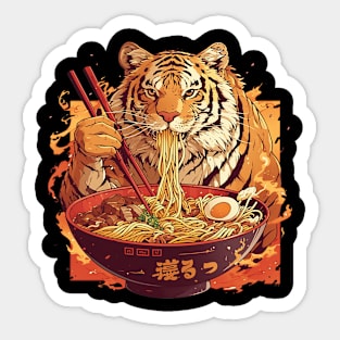 tiger eating noodles Sticker